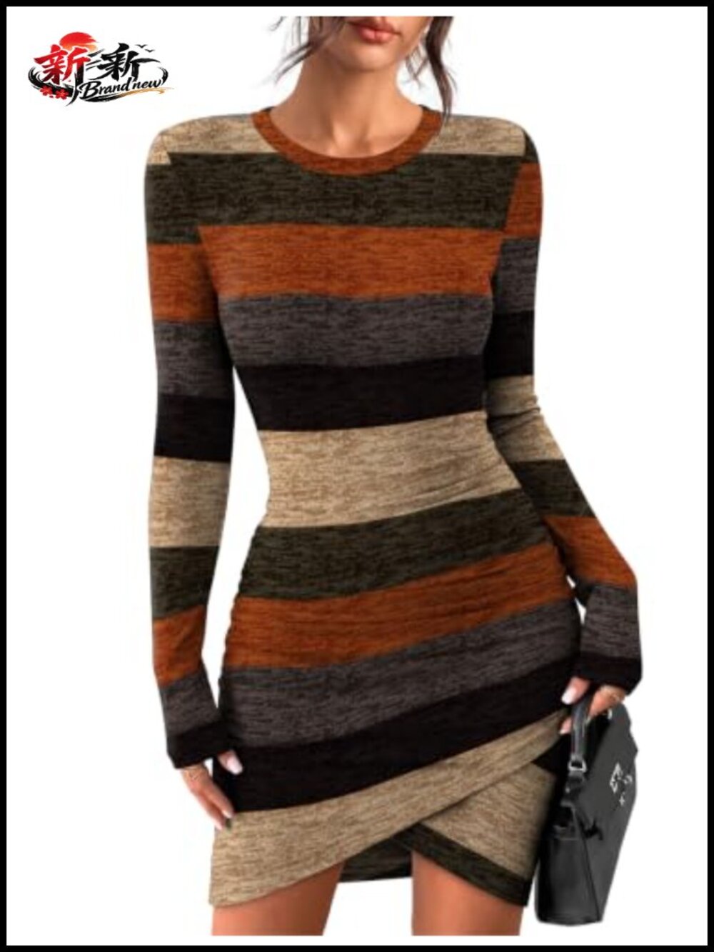 Women's Long Sleeve Bodycon Mini Dress Crew Neck Slim Fit